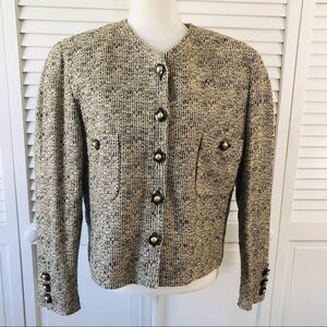 CARLISLE Beige Black Tweed Silk Blend Blazer Size 14